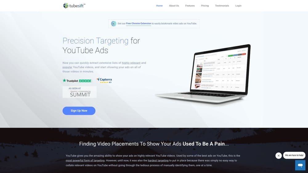 Screenshot of TubeSift website
