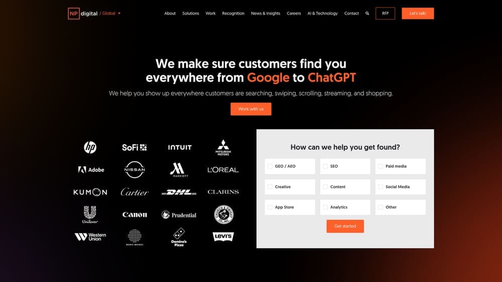 Screenshot of NP Digital website