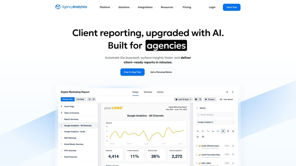 Screenshot of AgencyAnalytics website