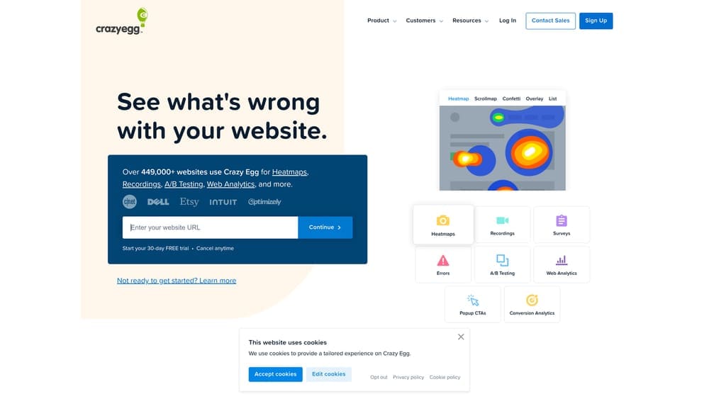 Screenshot of Crazy Egg website