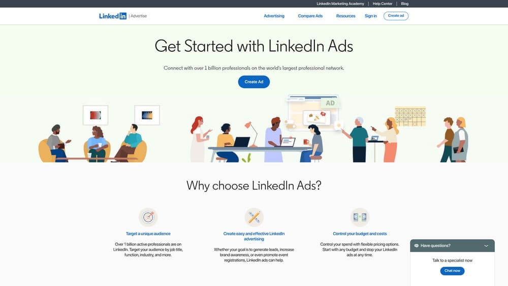 Screenshot of LinkedIn Ads website