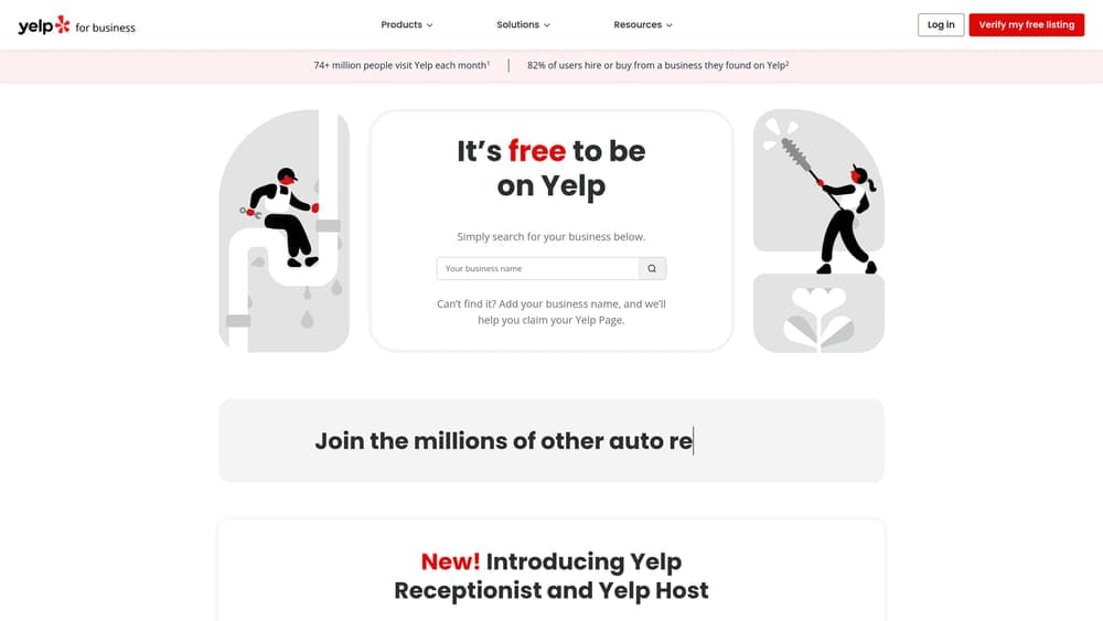 Screenshot of Yelp for Business website