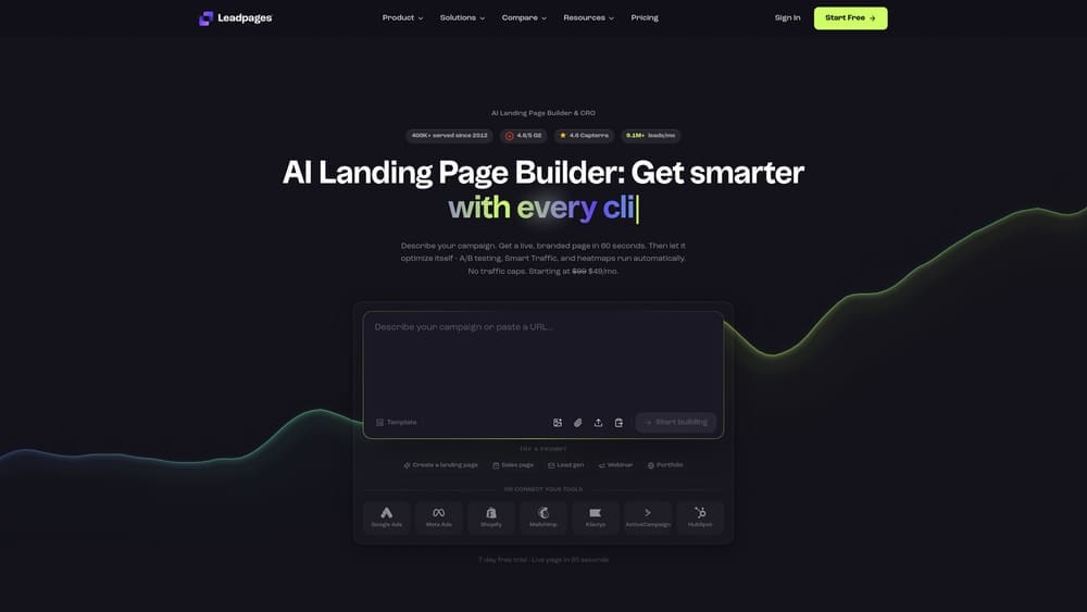 Screenshot of Leadpages website