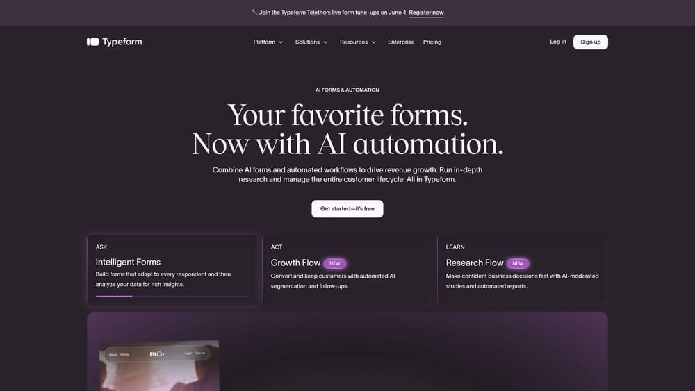 Screenshot of Typeform website