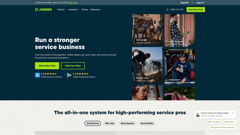 Screenshot of Jobber website