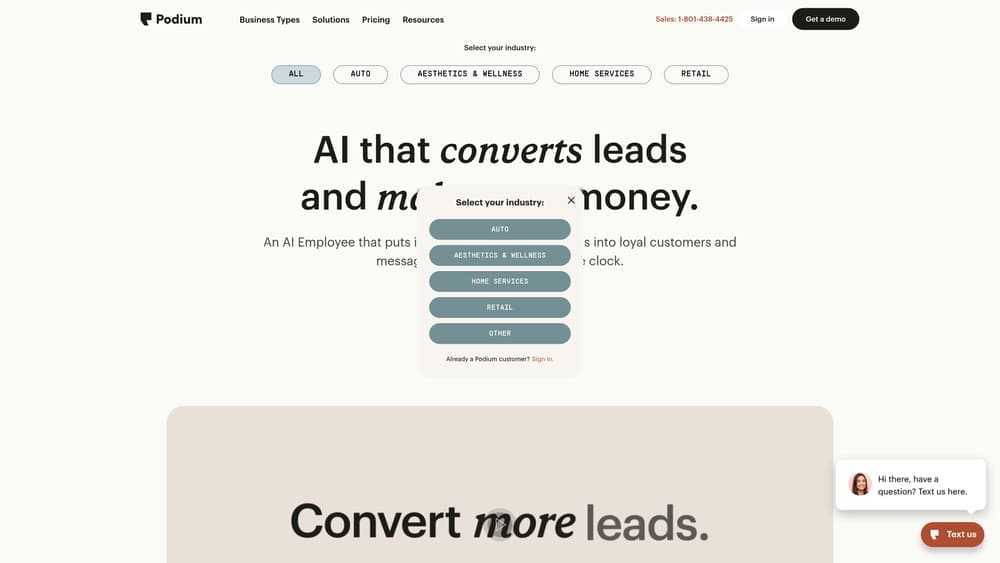Screenshot of Podium website