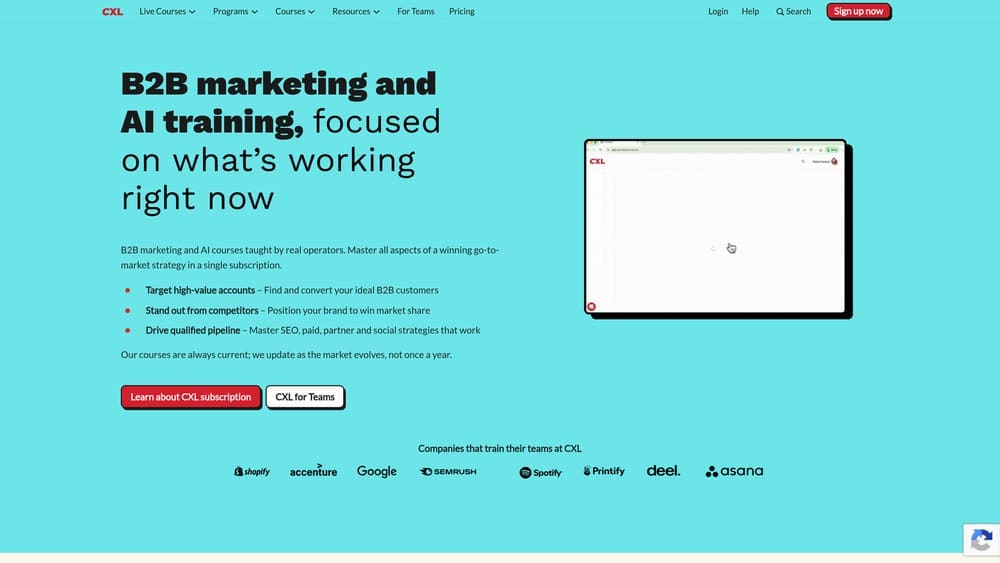 Screenshot of CXL Agency website