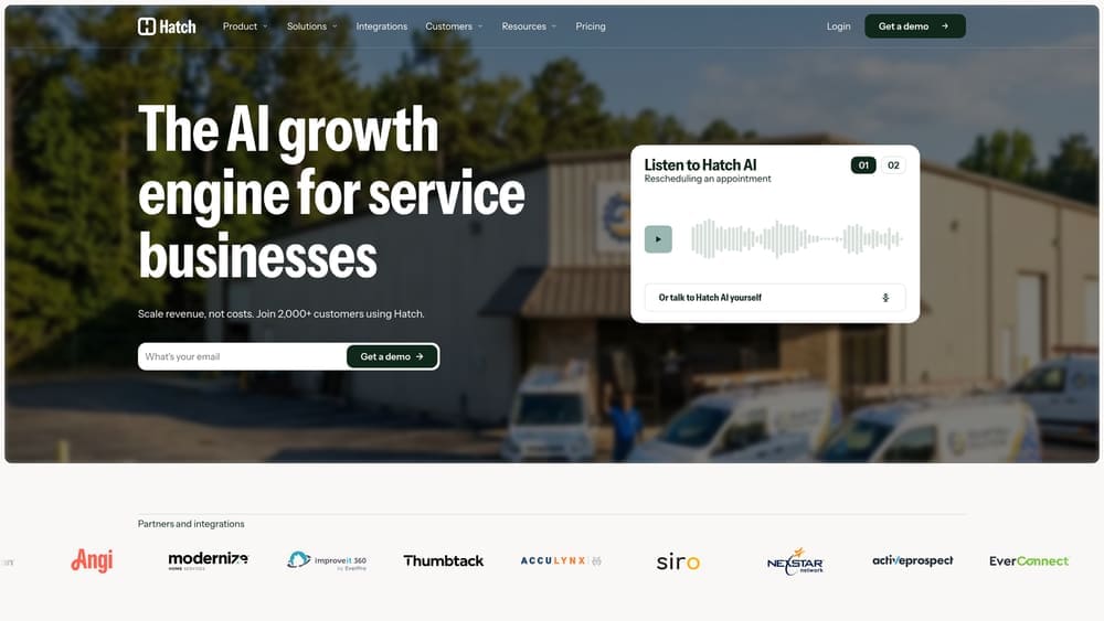 Screenshot of Hatch website