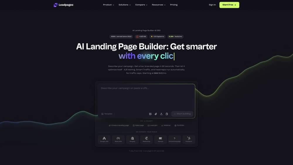 Screenshot of Leadpages website