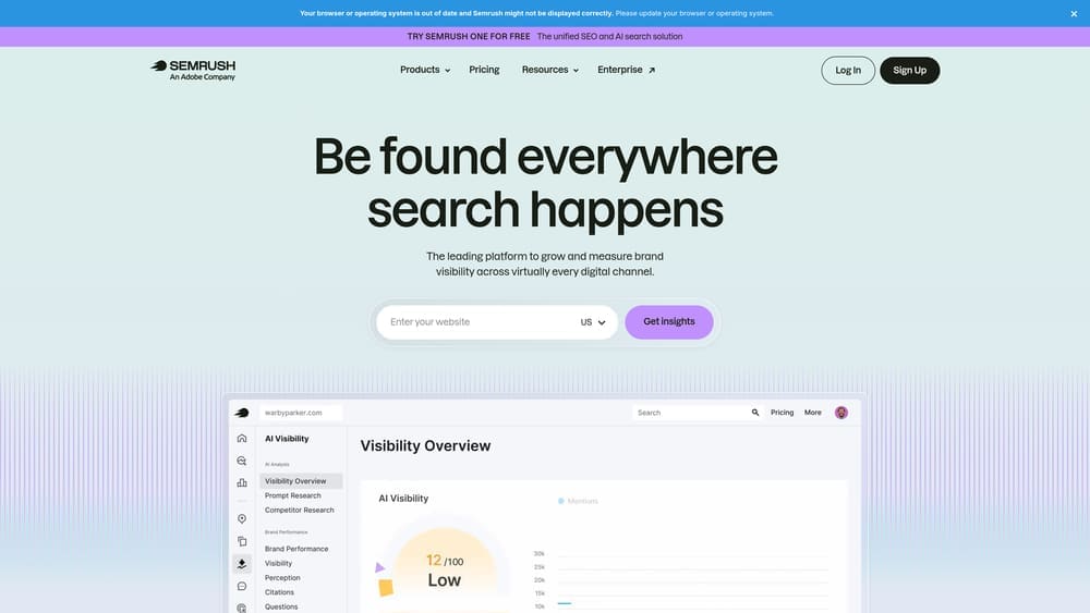 Screenshot of Semrush website