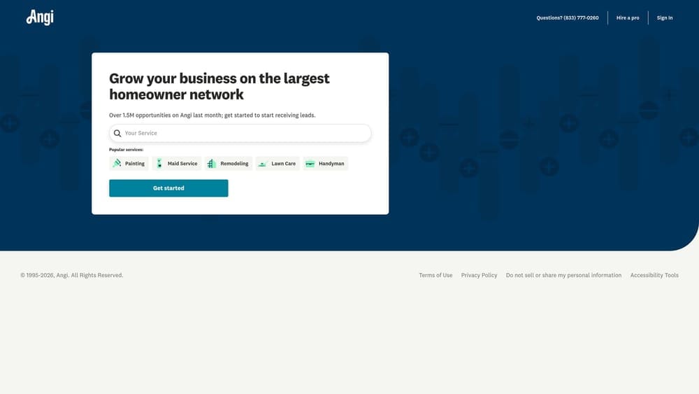Screenshot of Angi website