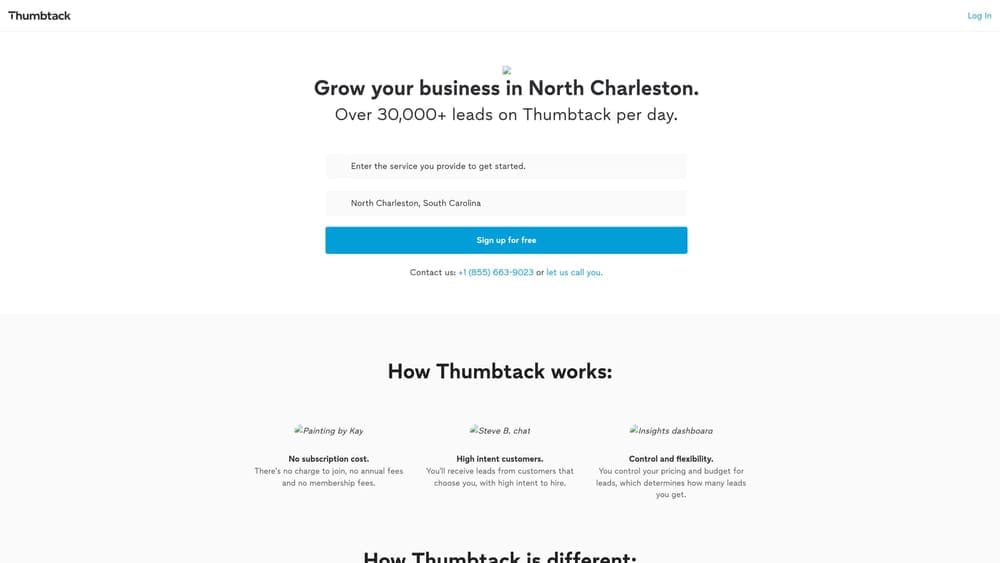 Screenshot of Thumbtack website