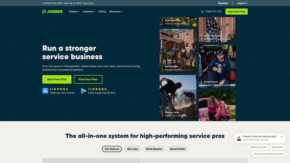 Screenshot of Jobber website