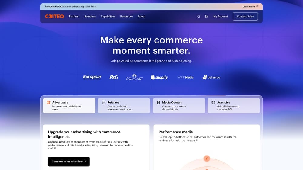 Screenshot of Criteo website