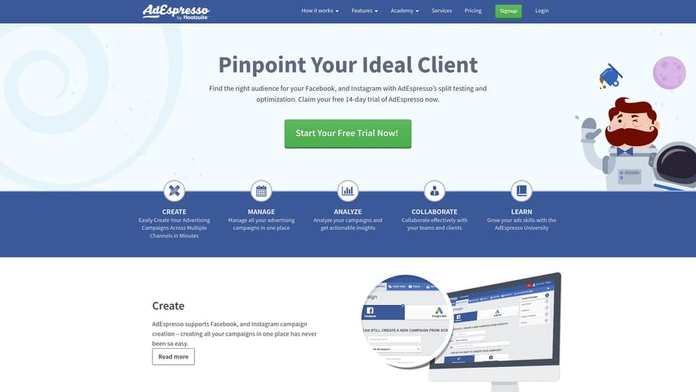 Screenshot of AdEspresso by Hootsuite website