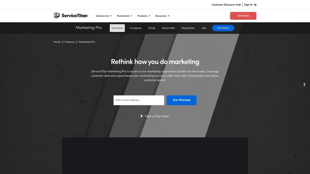Screenshot of ServiceTitan Marketing Pro website