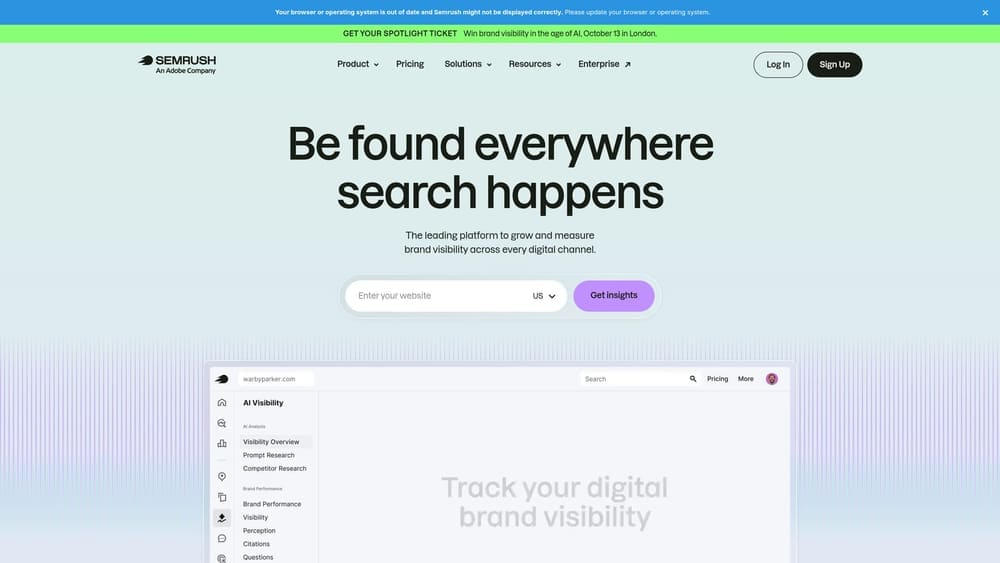 Screenshot of Semrush website