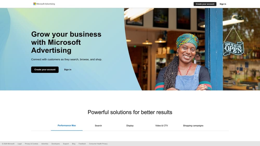 Screenshot of Microsoft Advertising website