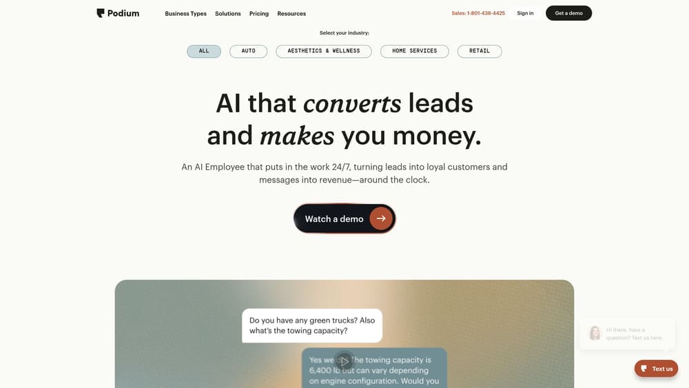 Screenshot of Podium website