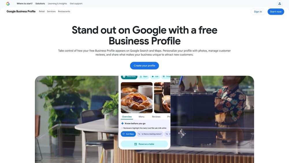 Screenshot of Google Business Profile website