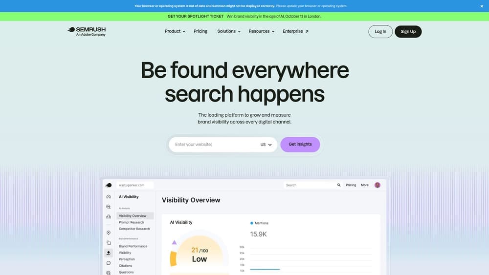 Screenshot of Semrush website