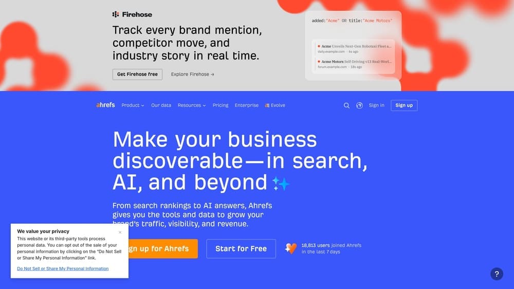 Screenshot of Ahrefs website
