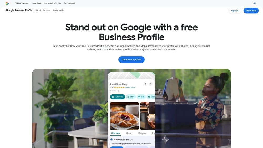 Screenshot of Google Business Profile website