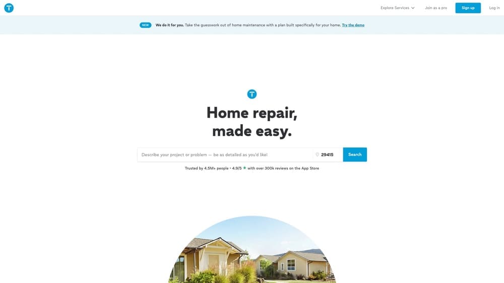 Screenshot of Thumbtack website