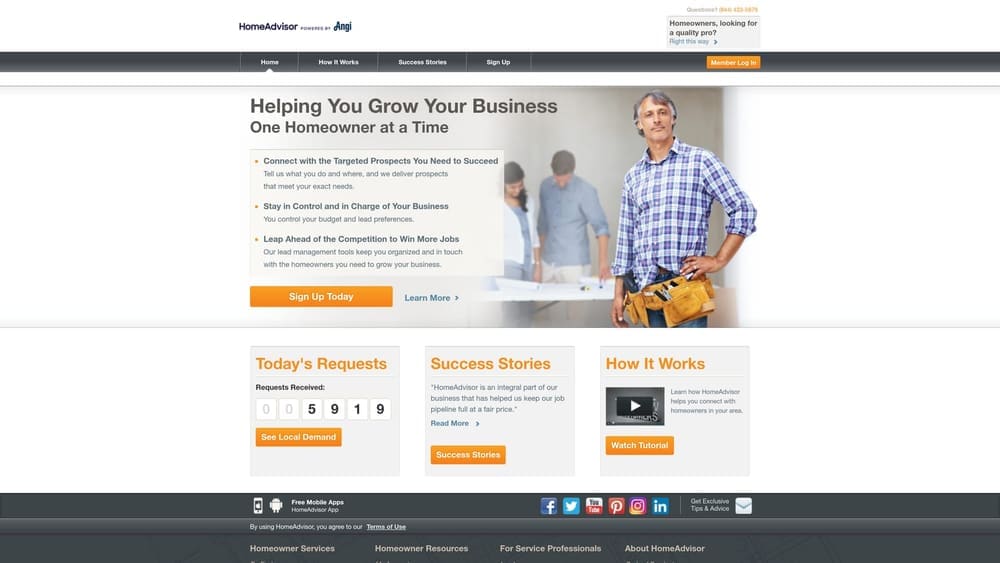 Screenshot of HomeAdvisor (Angi Ads) website