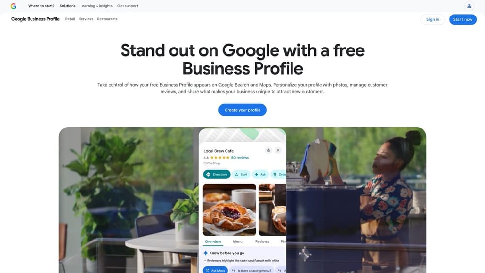 Screenshot of Google Business Profile website