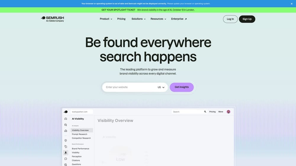 Screenshot of Semrush website