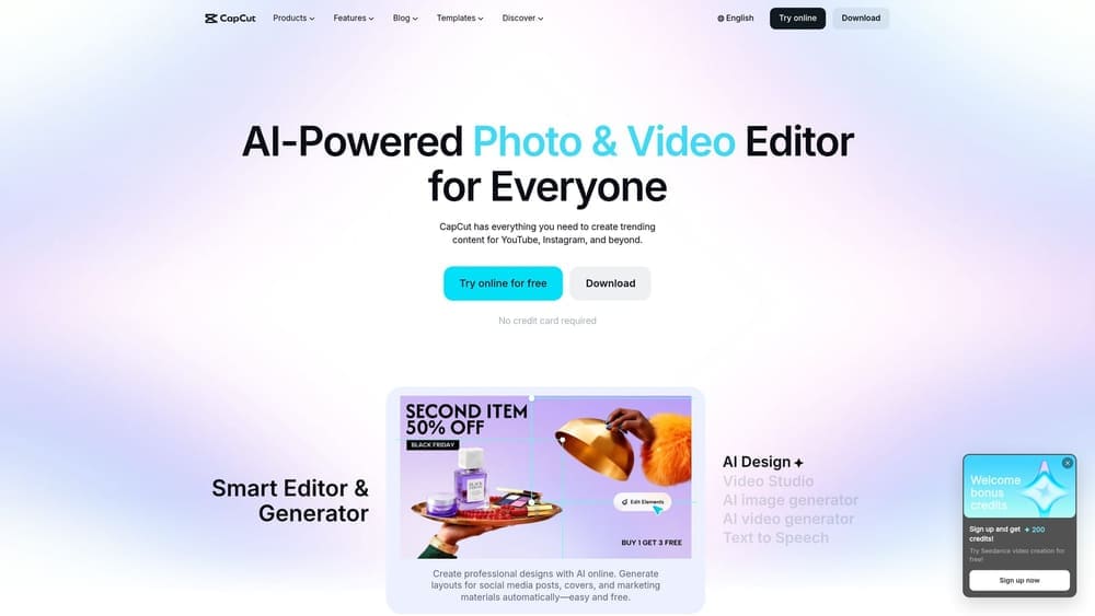 Screenshot of CapCut website