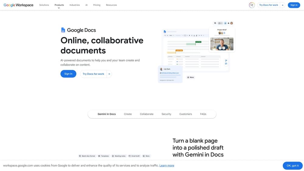 Screenshot of Google Docs website