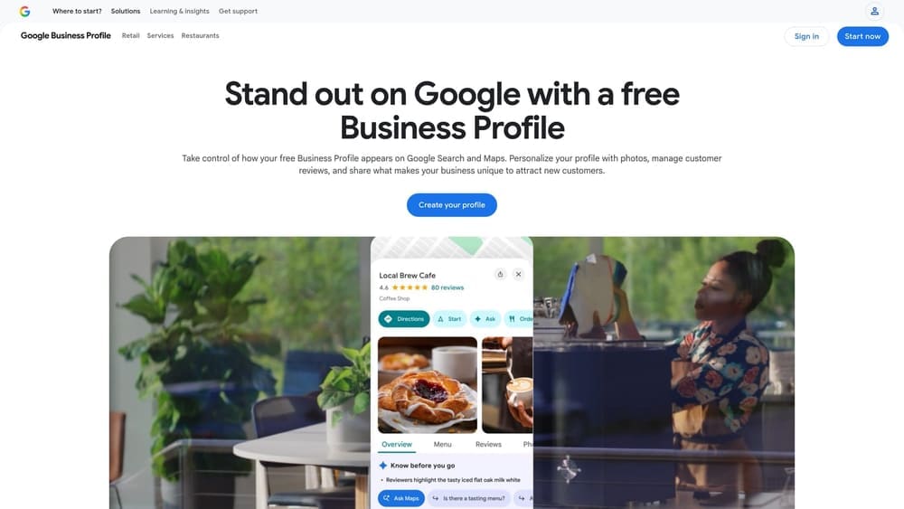 Screenshot of Google Business Profile website