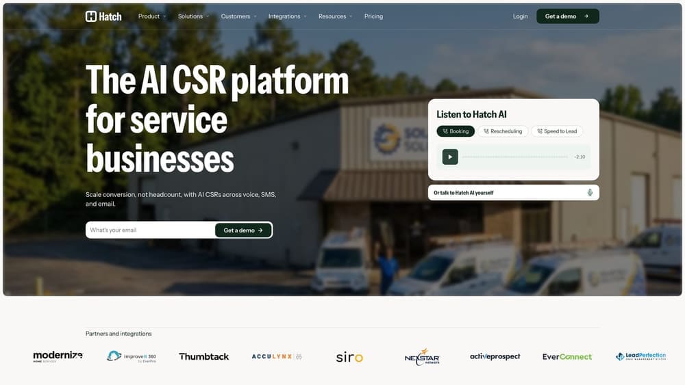 Screenshot of Hatch website