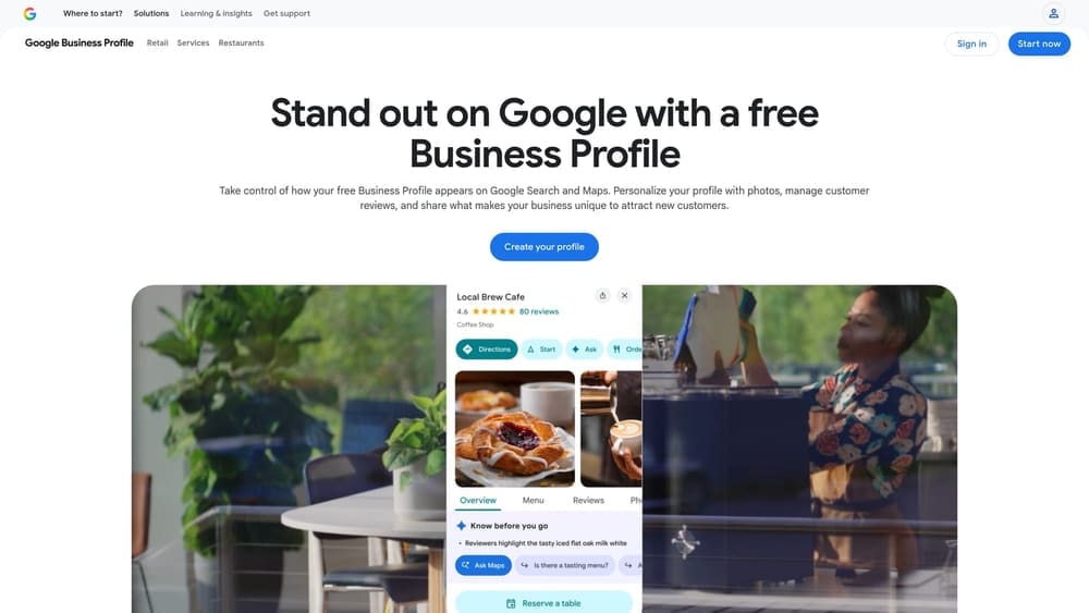 Screenshot of Google Business Profile website