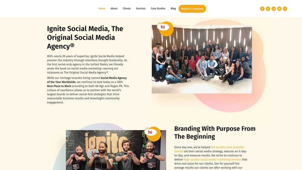 Screenshot of Ignite Social Media website