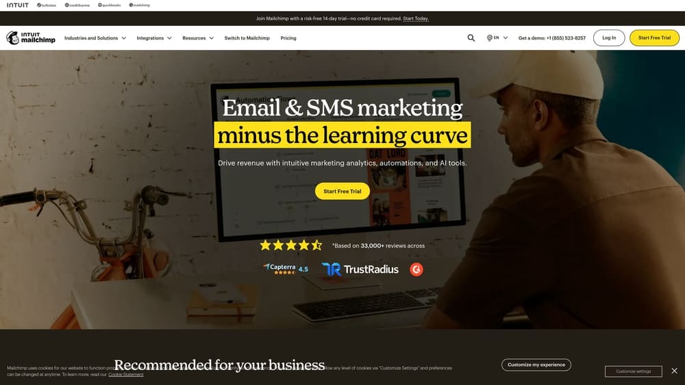Screenshot of Mailchimp website