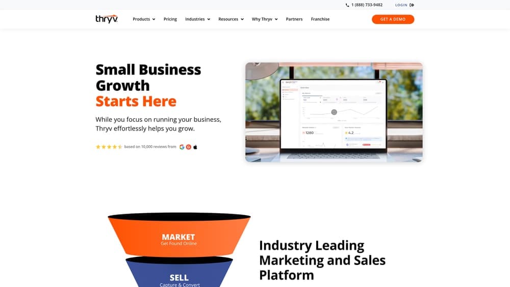 Screenshot of Thryv website