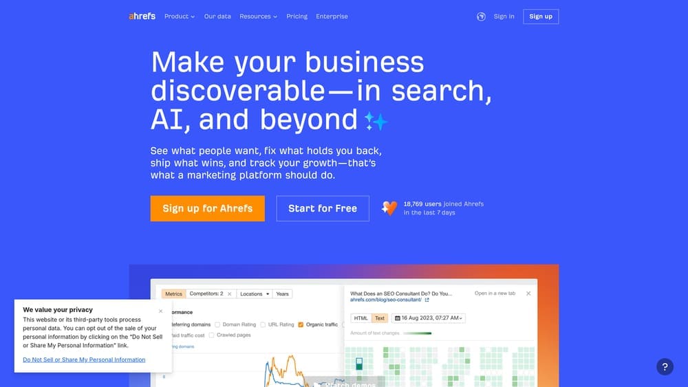 Screenshot of Ahrefs website