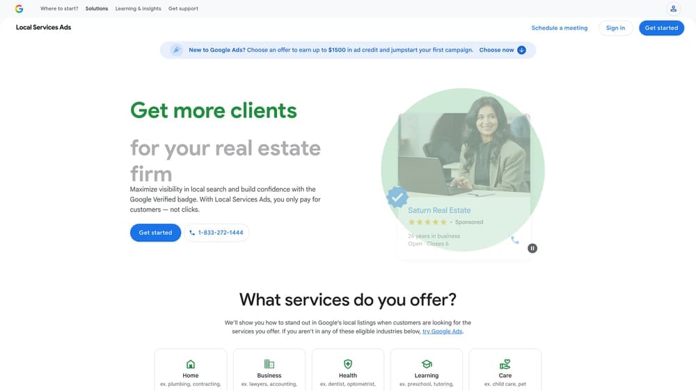 Screenshot of Google Local Services Ads website