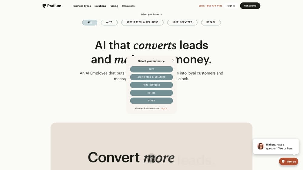 Screenshot of Podium website