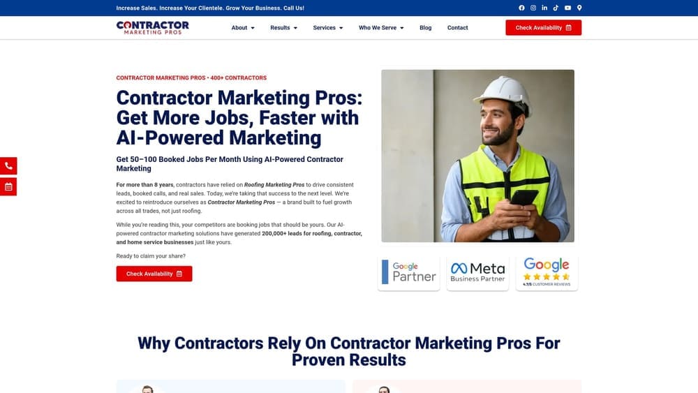 Screenshot of Roofing Marketing Pros website