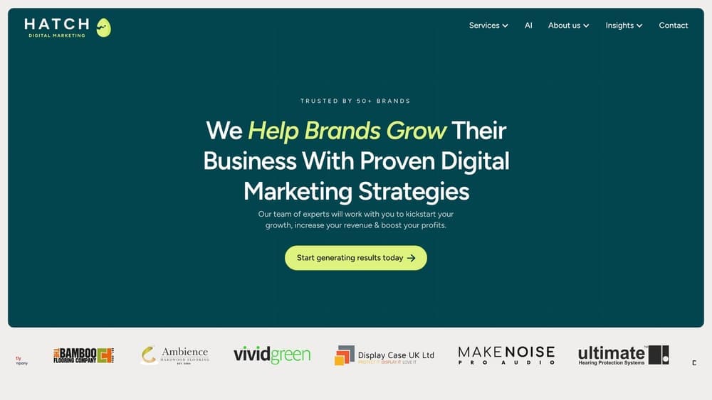 Screenshot of Hatch Digital Marketing website