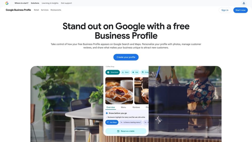 Screenshot of Google Business Profile website
