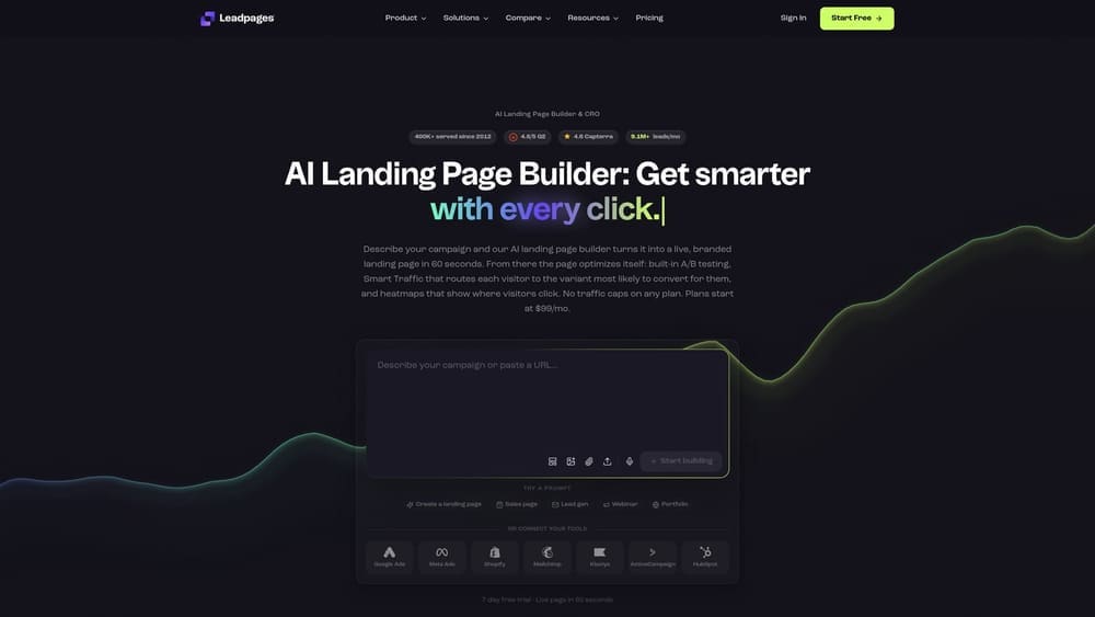 Screenshot of Leadpages website