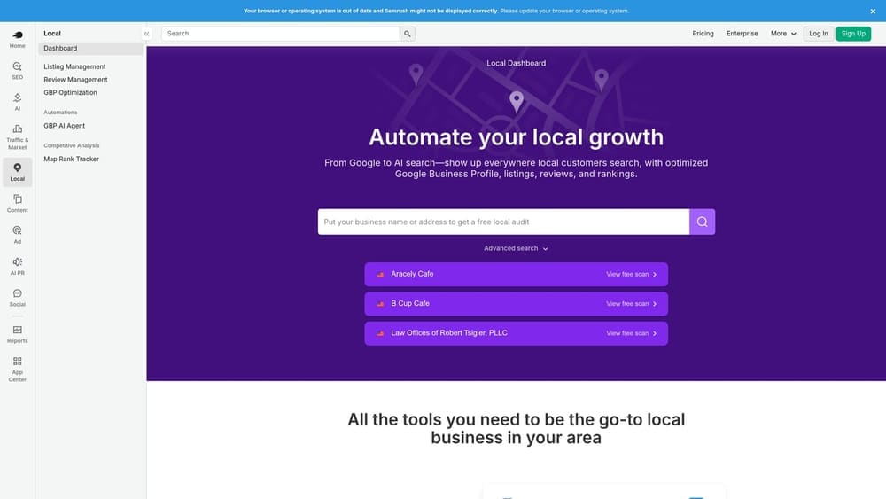 Screenshot of Semrush Local Toolkit website