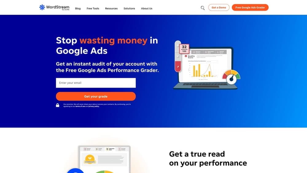 Screenshot of WordStream website