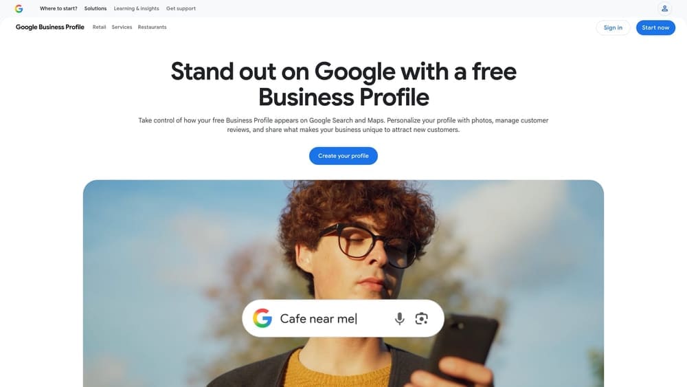 Screenshot of Google Business Profile website