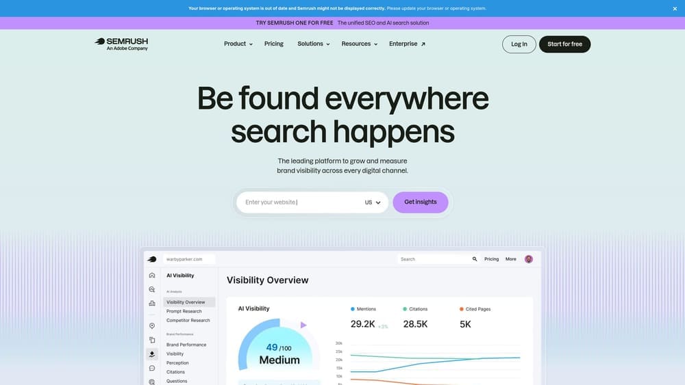 Screenshot of Semrush website